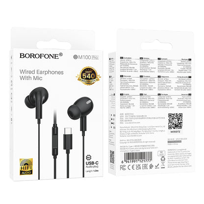 Handsfree USB-C Borofone BM100 Pro Fuente, Črna
