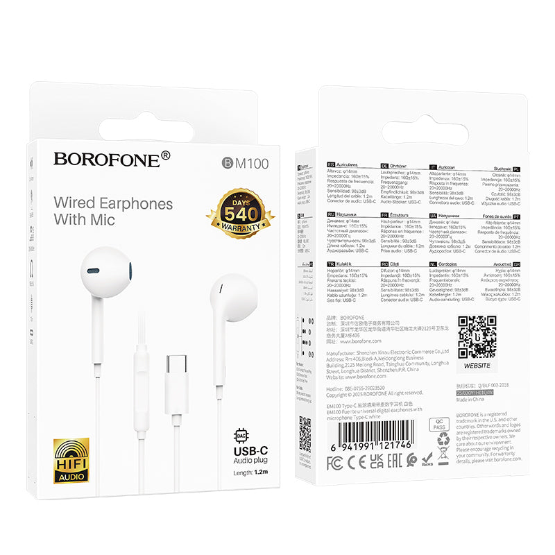 Handsfree USB-C Borofone BM100 Fuente, Bela