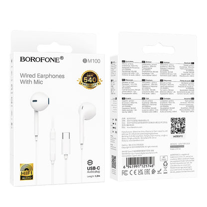 Handsfree USB-C Borofone BM100 Fuente, Bela
