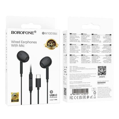 Handsfree USB-C Borofone BM100 Max Fuente, Črna