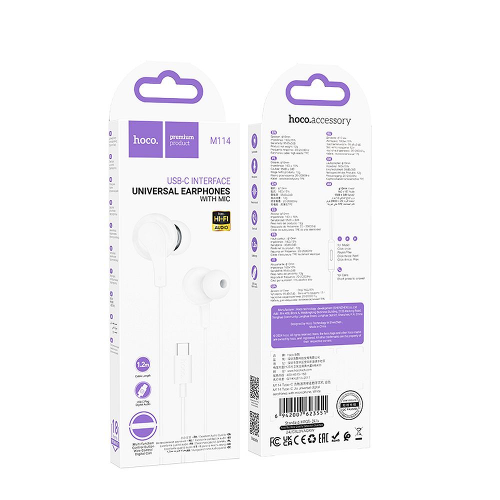 Handsfree USB-C HOCO M114, Bel
