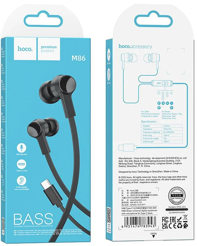 Handsfree USB-C HOCO M86, Črn