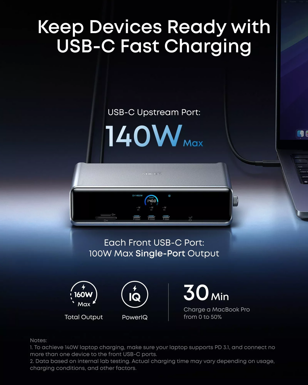 Anker Prime Multifunctional Hub, 3 x USB-A - 4 x USB-C - 1 x Display Port - 2 x HDMI - 1 x 3.5mm Jack - 1 x RJ45 - 1 x SD - 1 x microSD, Gray A83B33A1
