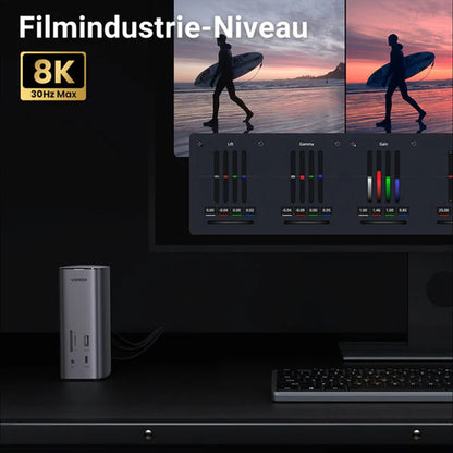 Večnamenski hub UGREEN Pro CM555, 13v1, Siv