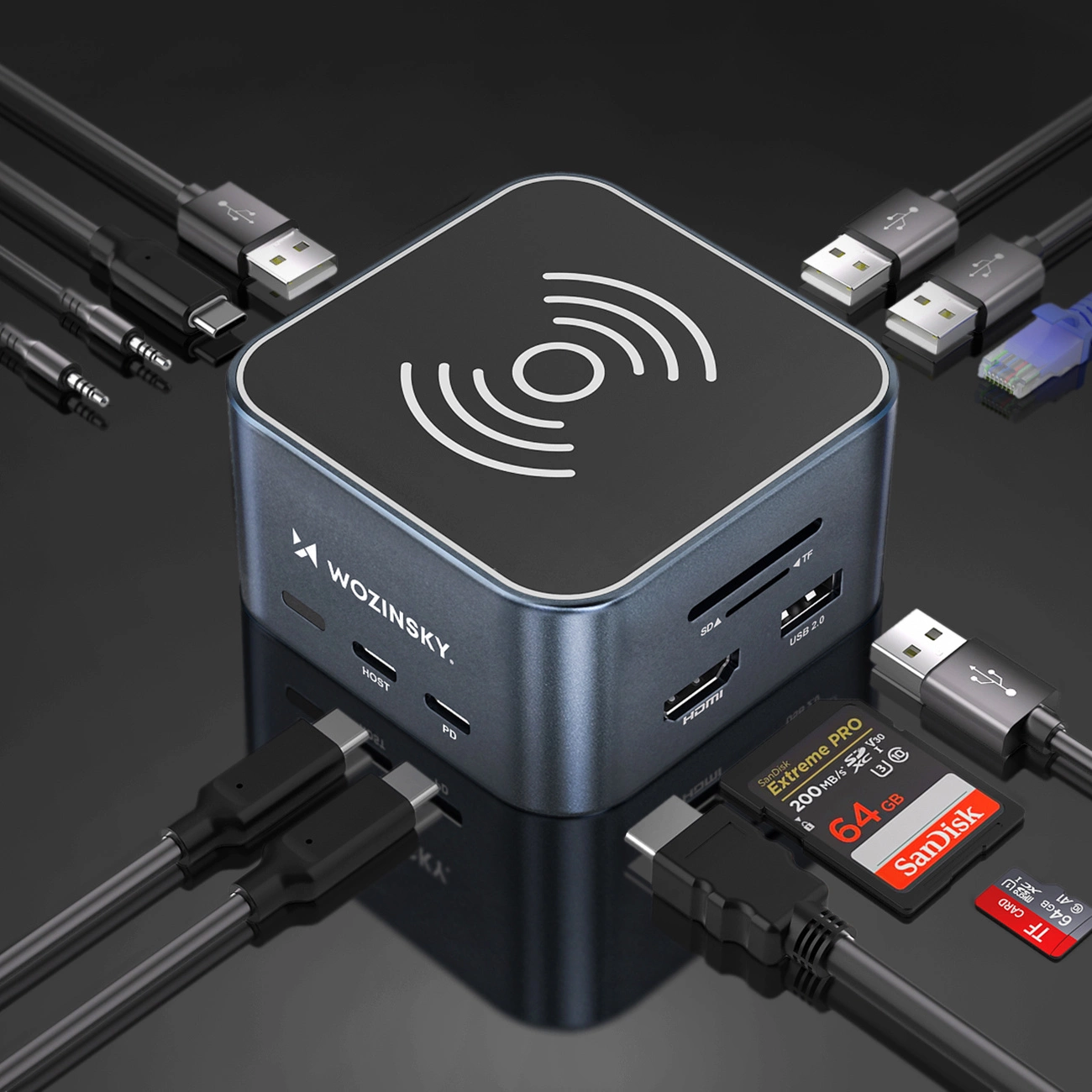 Večnamenski Hub WZK WHBC09Y8S, 12v1, Siv