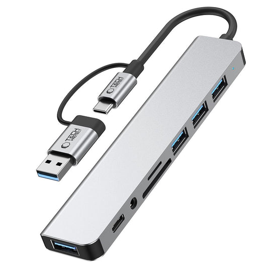 Hub USB / USB-C Tech-Protect HB06, 2 x USB-A 3.0 - 2 x USB-A - 1 x USB-C - 1 x Jack 3.5mm - 1 x SD - 1 x microSD, Siv