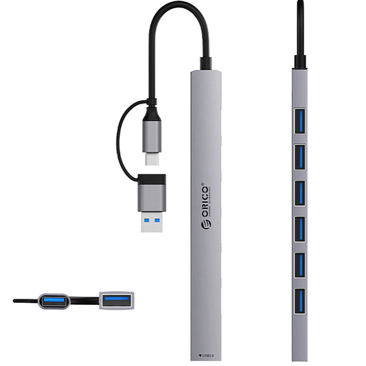 Hub USB / USB-C Orico YSA2-U3, 1 x USB-A 3.0 - 6 x USB-A, Siv
