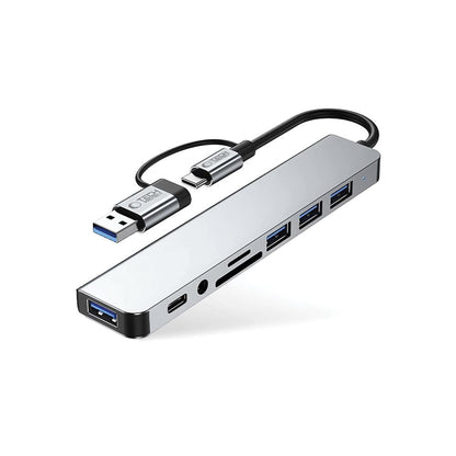 USB / USB-C Hub Tech-Protect HB06, 2 x USB-A 3.0 - 2 x USB-A - 1 x USB-C - 1 x 3.5mm Jack - 1 x SD - 1 x microSD, Gray