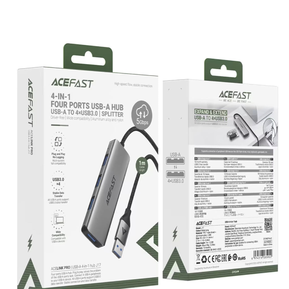 USB hub Acefast J17, 4v1, Siv