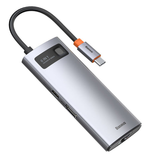 USB-C Hub Baseus Metal Gleam, 3 x USB-A 3.0 - 1 x USB-C - 1 x HDMI - 1 x RJ45, Siva CAHUB-CW0G