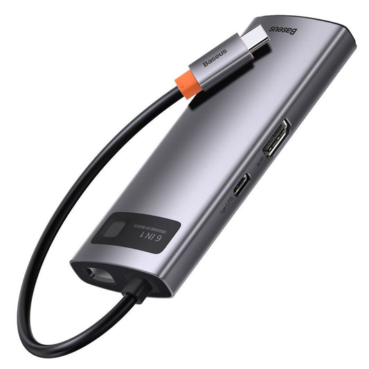 USB-C Hub Baseus Metal Gleam, 3 x USB-A 3.0 - 1 x USB-C - 1 x HDMI - 1 x RJ45, Siva CAHUB-CW0G