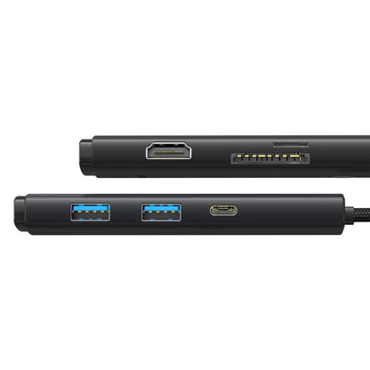 Hub USB-C Baseus, 2 x USB-A 3.0 - 1 x USB-C - 1 x HDMI - 1 x SD - 1 x microSD, Črn WKQX050001