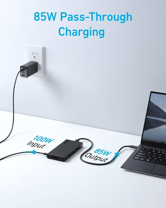 Hub USB-C Anker, 1 x USB-A 3.0 - 2 x USB-A - 3 x USB-C - 2 x HDMI - 1 x RJ45 - 1 x SD, Črn A83A2G11
