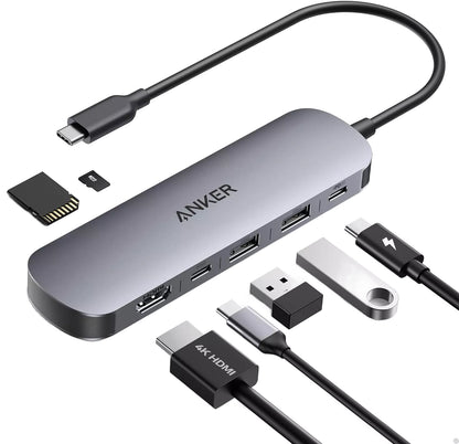 Hub USB-C Anker, 2 x USB-A 3.0 - 2 x USB-C - 1 x HDMI - 1 x SD - 1 x microSD, Siv A83D2HA1