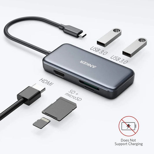 Hub USB-C Anker, 2 x USB-A 3.0 - 1 x HDMI - 1 x SD - 1 x microSD, Črn A8334HA1