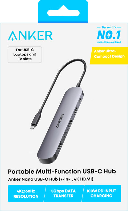 Hub USB-C Anker, 2 x USB-A 3.0 - 2 x USB-C - 1 x HDMI - 1 x SD - 1 x microSD, Siv A83D2HA1