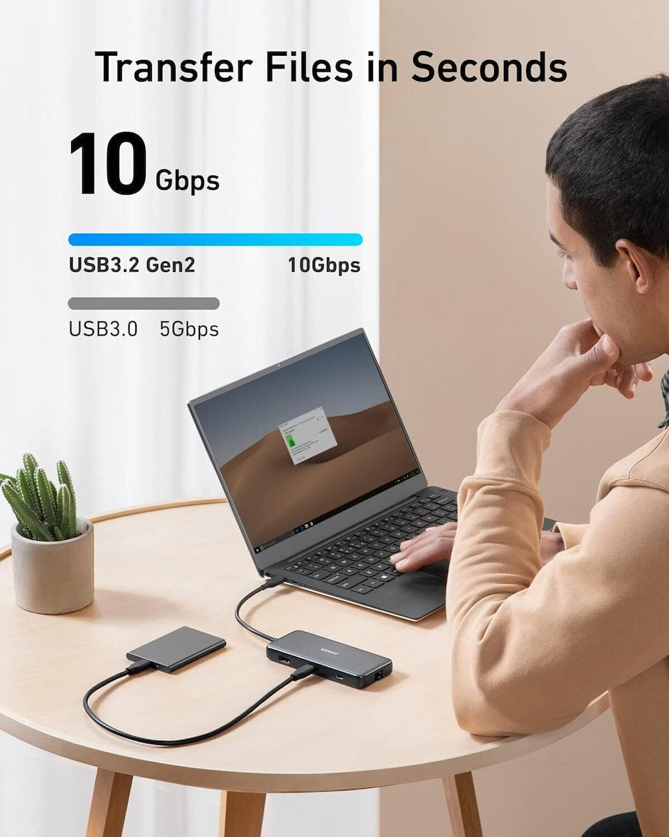 Hub USB-C Anker 555, 2 x USB-A 3.2 - 2 x USB-C - 1 x HDMI - 1 x RJ45 - 1 x SD - 1 x microSD, Siv A83830A2
