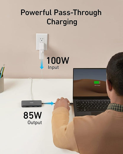 Hub USB-C Anker 555, 2 x USB-A 3.2 - 2 x USB-C - 1 x HDMI - 1 x RJ45 - 1 x SD - 1 x microSD, Siv A83830A2