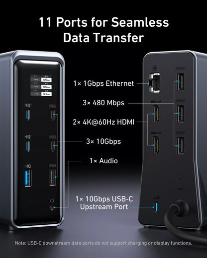 Hub USB-C Anker Prime 737, 2 x USB-A 3.0 - 3 x USB-A - 5 x USB-C - 2 x HDMI - 1 x Jack 3.5mm - 1 x RJ45, Črn A83B63A1