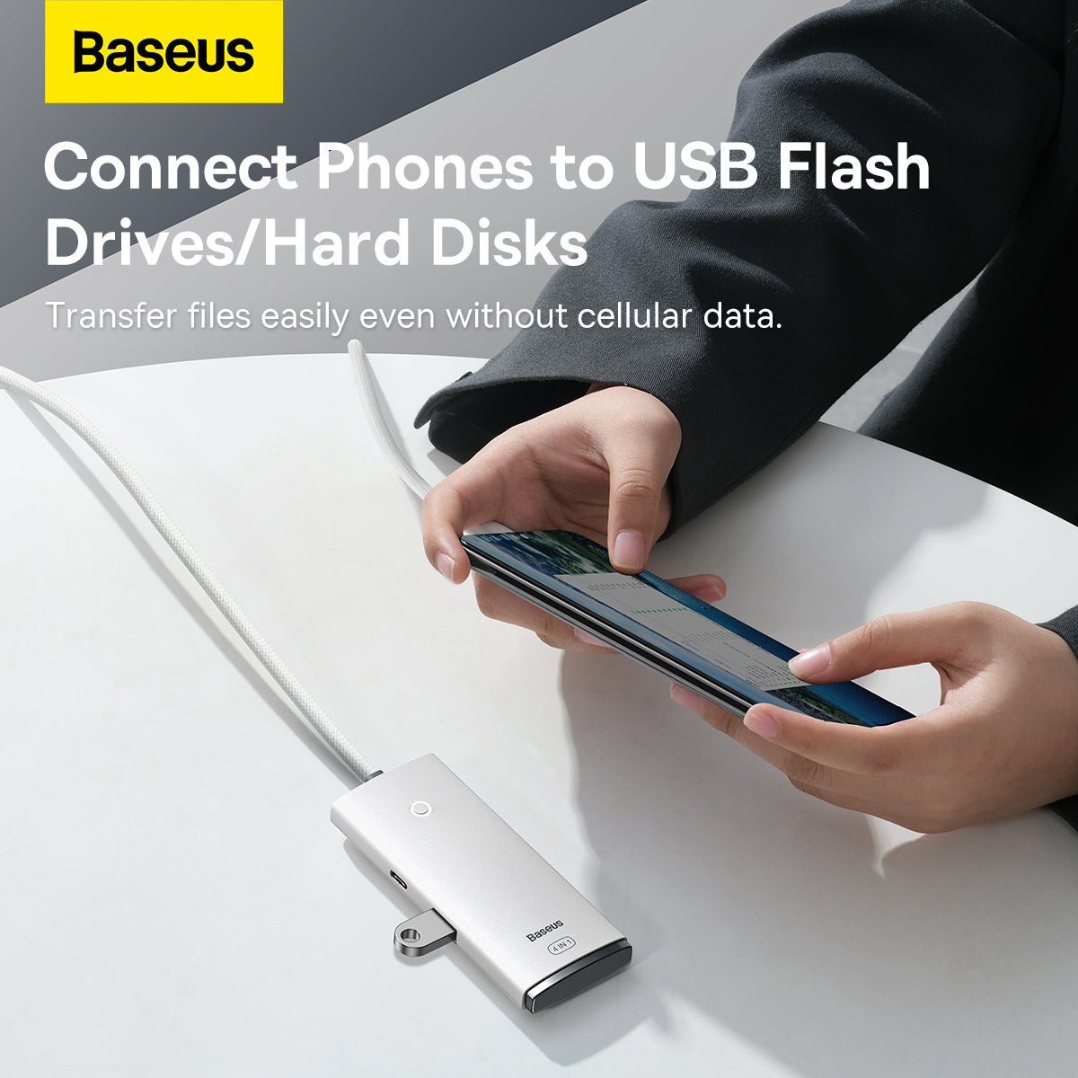 USB-C Hub Baseus Lite, 4 x USB-A 3.2, 2m, Bel