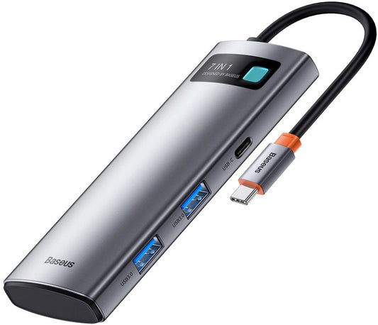 Hub USB-C Baseus Metal Gleam, 2 x USB-A 3.0 - 2 x USB-C - 1 x HDMI - 1 x SD - 1 x microSD, Siv WKWG020113