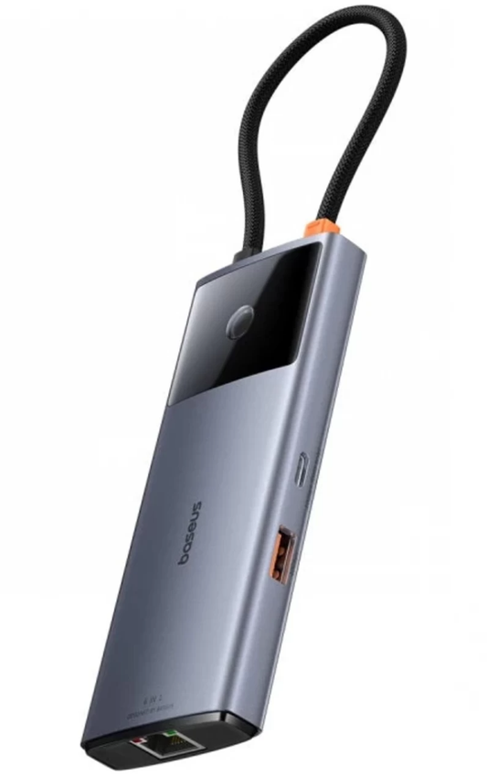 USB-C Hub Baseus Metal Gleam II, 2 x USB-A - 2 x USB-C - 1 x HDMI - 1 x RJ45, Siva B00061802813-00