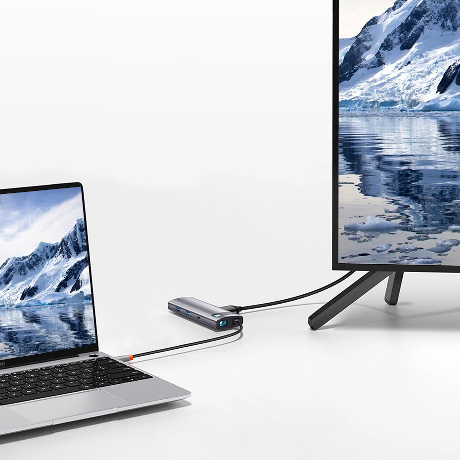 Hub USB-C Baseus Metal Gleam, 2 x USB-A 3.0 - 2 x USB-C - 1 x HDMI - 1 x SD - 1 x microSD, Gray WKWG020113