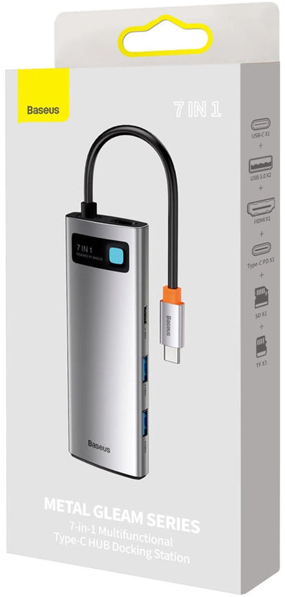 Hub USB-C Baseus Metal Gleam, 2 x USB-A 3.0 - 2 x USB-C - 1 x HDMI - 1 x SD - 1 x microSD, Gray WKWG020113