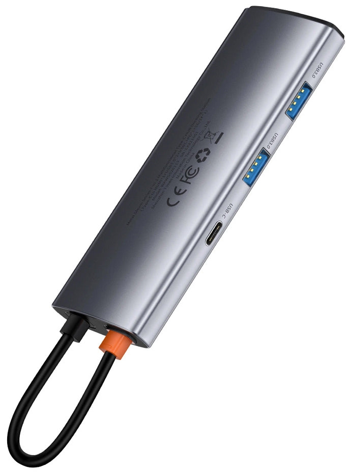 Hub USB-C Baseus Metal Gleam, 2 x USB-A 3.0 - 2 x USB-C - 1 x HDMI - 1 x SD - 1 x microSD, Gray WKWG020113
