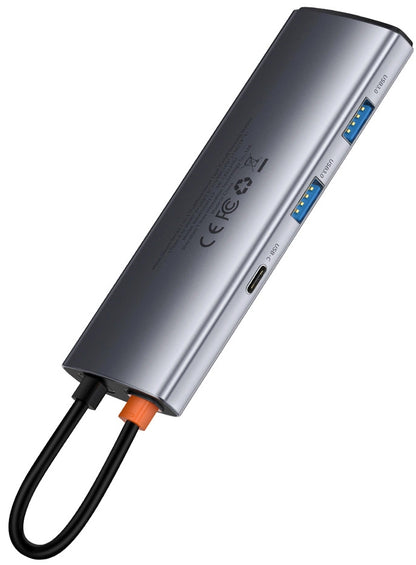 Hub USB-C Baseus Metal Gleam, 2 x USB-A 3.0 - 2 x USB-C - 1 x HDMI - 1 x SD - 1 x microSD, Gray WKWG020113