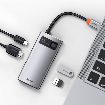 Hub USB-C Baseus Metal Gleam, 2 x USB-A - 1 x USB-C - 1 x HDMI, Siva Obnovljena CAHUB-CY0G