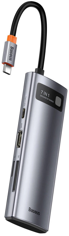Hub USB-C Baseus Metal Gleam, 2 x USB-A 3.0 - 2 x USB-C - 1 x HDMI - 1 x SD - 1 x microSD, Gray WKWG020113