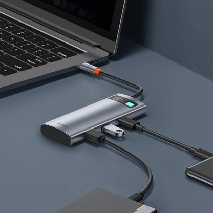 Hub USB-C Baseus Metal Gleam, 2 x USB-A 3.0 - 2 x USB-C - 1 x HDMI - 1 x SD - 1 x microSD, Gray WKWG020113