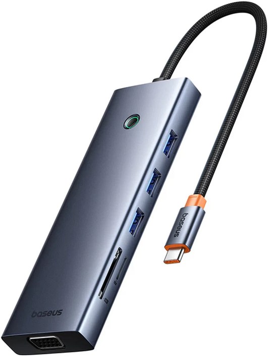 USB-C razdelilec Baseus UltraJoy, 3 x USB-A 3.0 - 1 x USB-C - 1 x HDMI - 1 x VGA - 1 x Jack 3,5 mm - 1 x RJ45 - 1 x SD - 1 x microSD, Siva B0005280C811-00