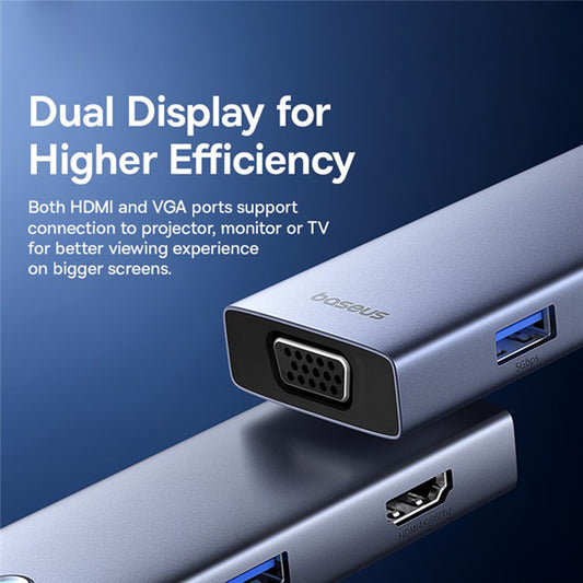 Hub USB-C Baseus UltraJoy, 4 x USB-A 3.0 - 1 x USB-C - 1 x HDMI - 1 x VGA, Siv B00052803811-01