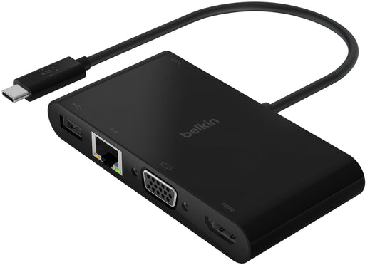USB-C razdelilnik Belkin Connect, 1 x USB-A 3.0 - 1 x USB-C - 1 x HDMI - 1 x VGA - 1 x RJ45, Črn AVC004btBK
