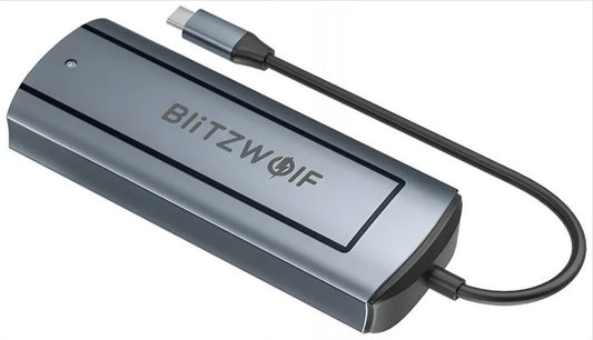 Hub USB-C BlitzWolf BW-Neo TH13, 3 x USB-A 3.0 - 1 x USB-C - 1 x Display Port - 1 x SSD vmesnik, Siv
