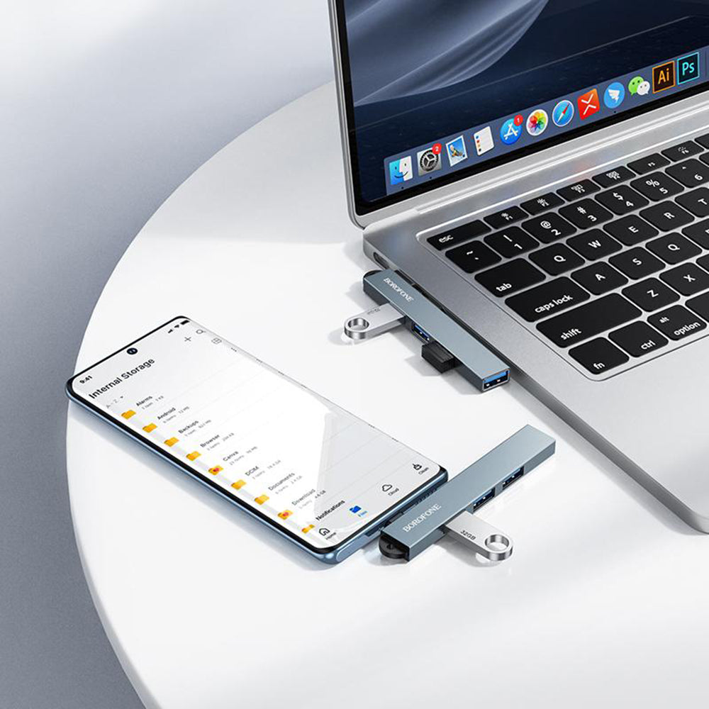 USB-C Hub Borofone FH1A, 4v1, Siva
