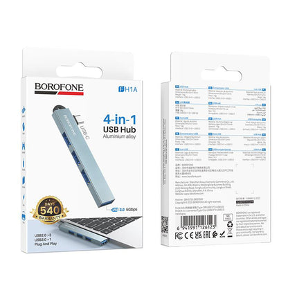 USB-C Hub Borofone FH1A, 4v1, Siva