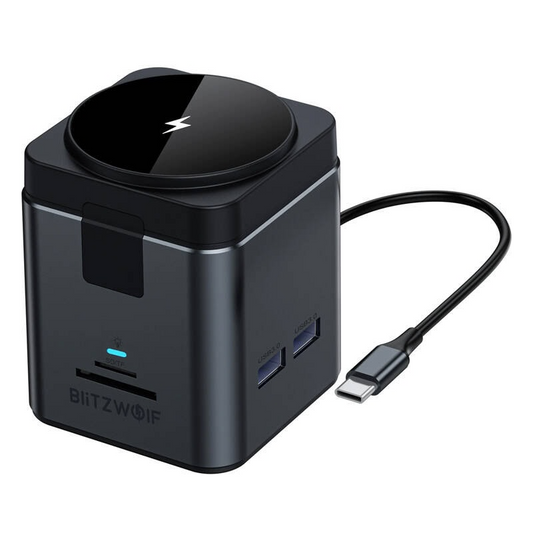 USB-C hub z brezžičnim polnjenjem QI BlitzWolf BW-TH17, 9v1, črn