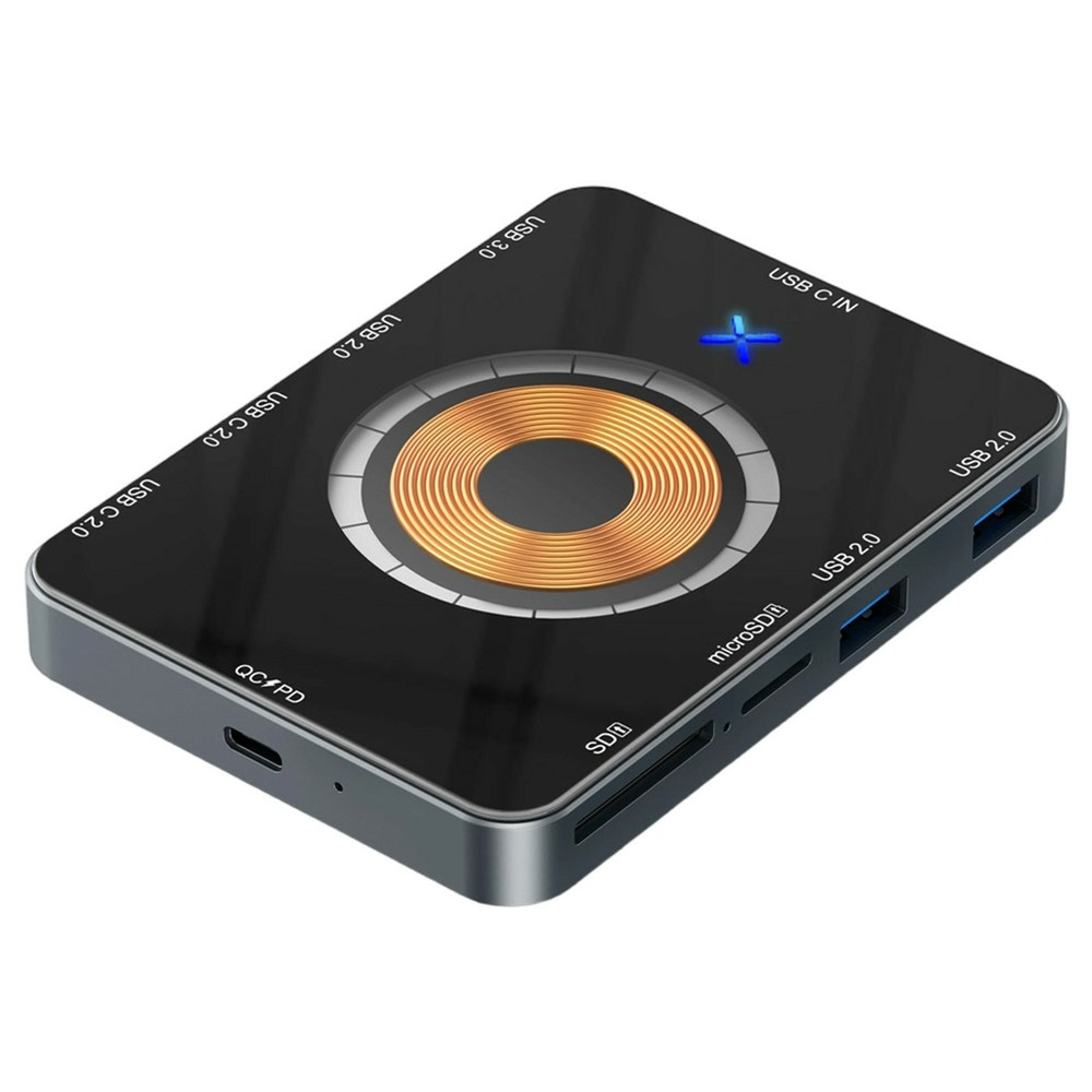 USB-C razdelilnik z brezžičnim polnjenjem QI OEM YC7209, 10v1, siva