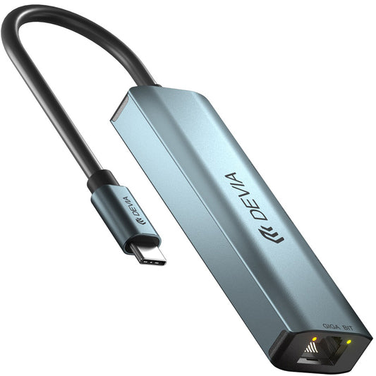 Hub USB-C DEVIA EC621, 3 x USB-A 3.0 - 1 x RJ45, Siv