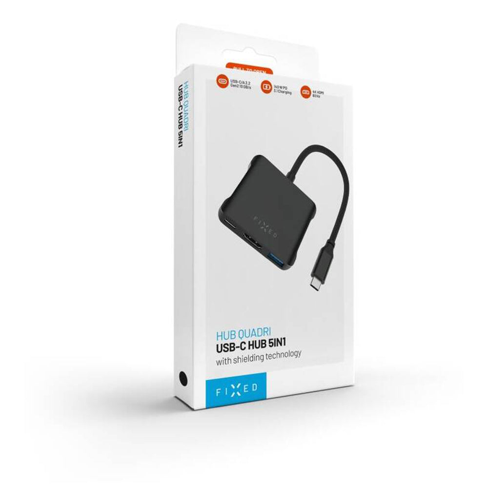 Hub USB-C Fixed Quadri, 5v1, Črn