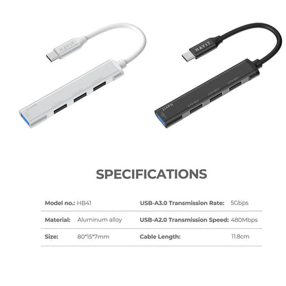 USB-C Hub HAVIT HB41, 4v1, Srebrn