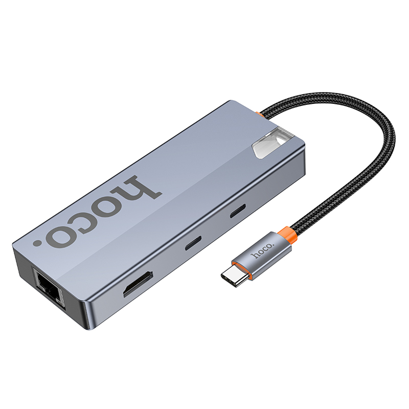 HOCO HB52 USB-C Hub, 2 x USB-A 3.0 - 2 x USB-C - 1 x HDMI - 1 x RJ45 - 1 x SD - 1 x microSD, Gray