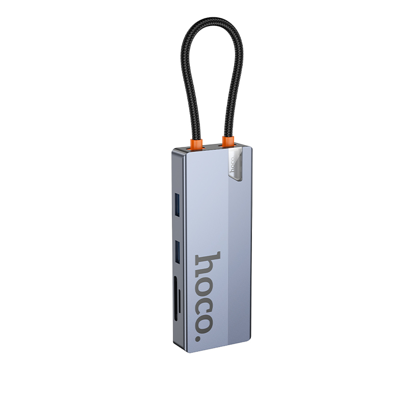 HOCO HB52 USB-C Hub, 2 x USB-A 3.0 - 2 x USB-C - 1 x HDMI - 1 x RJ45 - 1 x SD - 1 x microSD, Gray