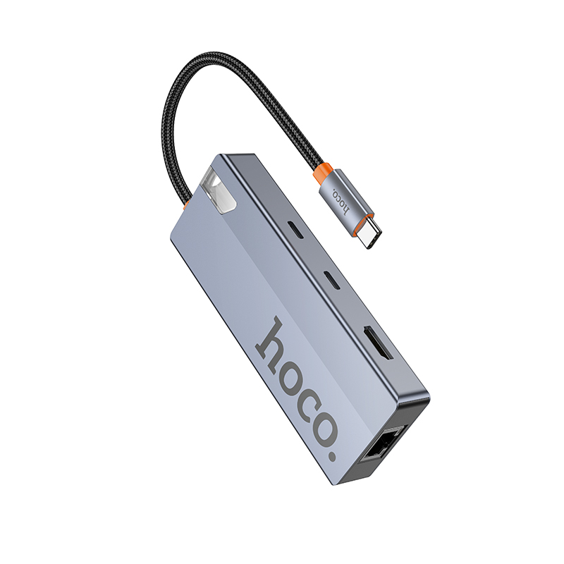 HOCO HB52 USB-C Hub, 2 x USB-A 3.0 - 2 x USB-C - 1 x HDMI - 1 x RJ45 - 1 x SD - 1 x microSD, Gray