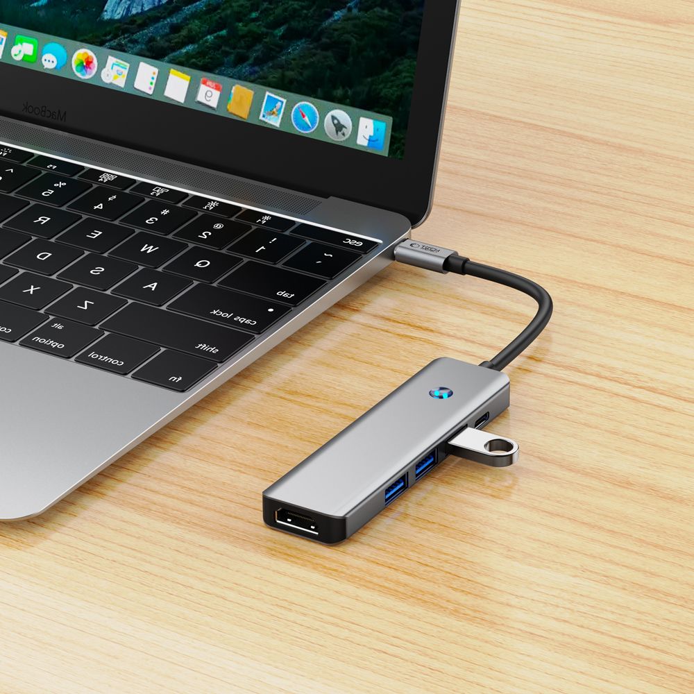 Hub USB-C Tech-Protect HB01, 1 x USB-A 3.0 - 2 x USB-A - 1 x USB-C - 1 x HDMI, Siv