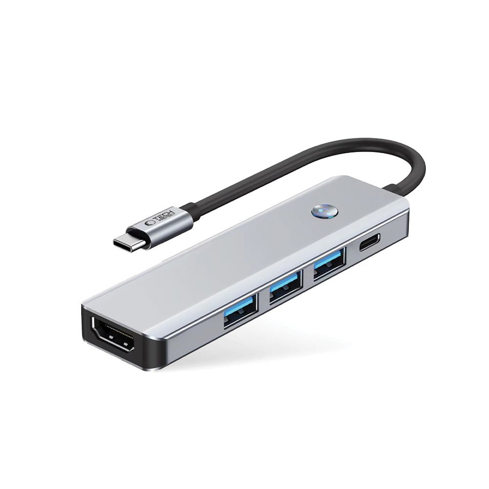 Hub USB-C Tech-Protect HB01, 1 x USB-A 3.0 - 2 x USB-A - 1 x USB-C - 1 x HDMI, Siv