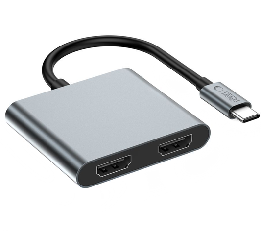 Hub USB-C Tech-Protect HB08, 1 x USB-A - 1 x USB-C - 2 x HDMI, Siv